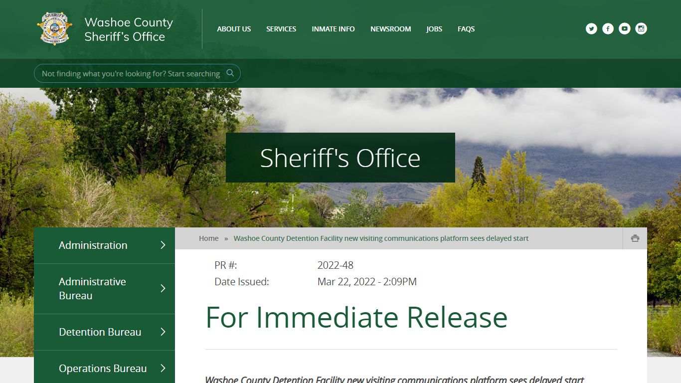 For Immediate Release - Washoe County Sheriff's Office